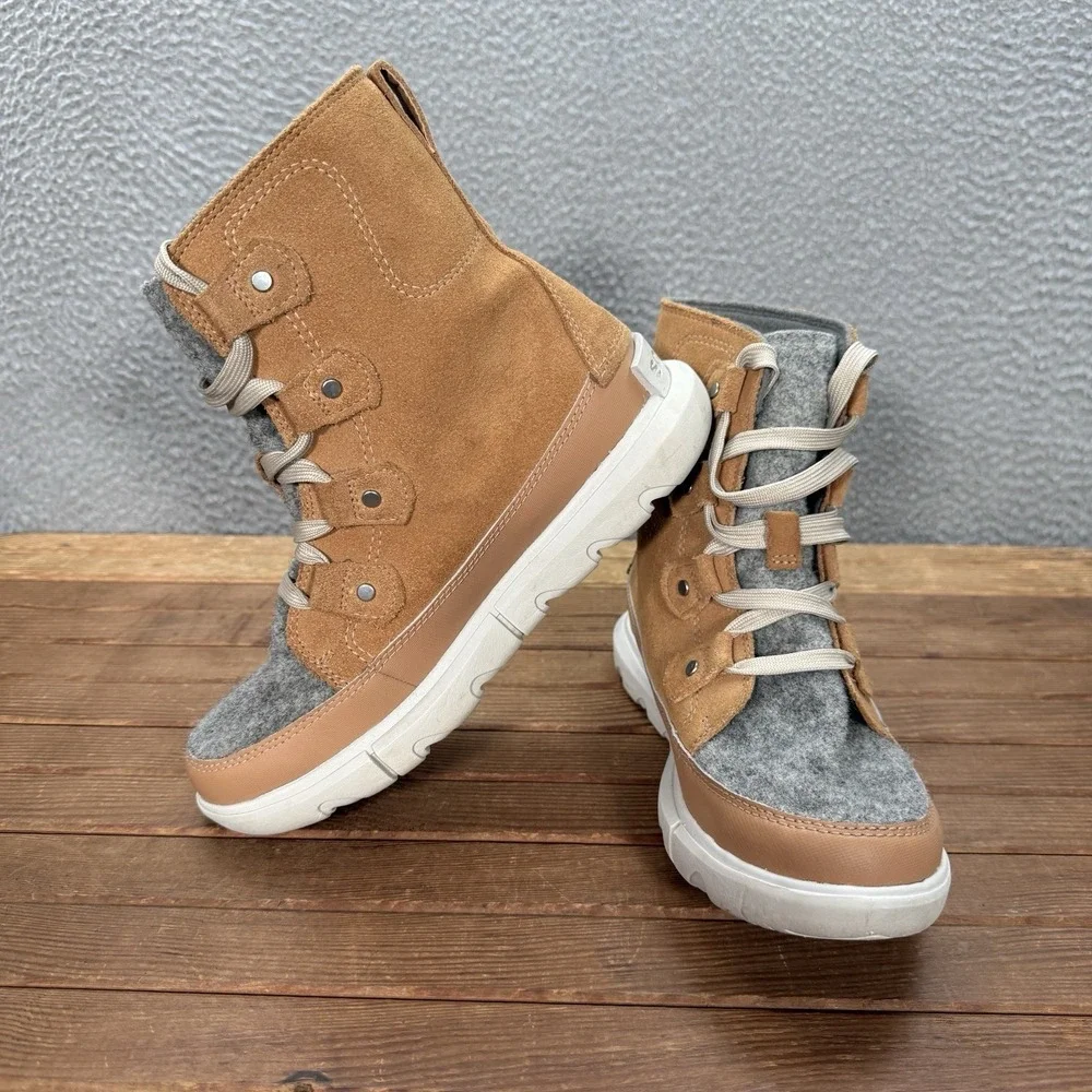Sorel Boots Womens 7.5 Brown Gray Explorer II‎ Joan Waterproof Boot Outdoors